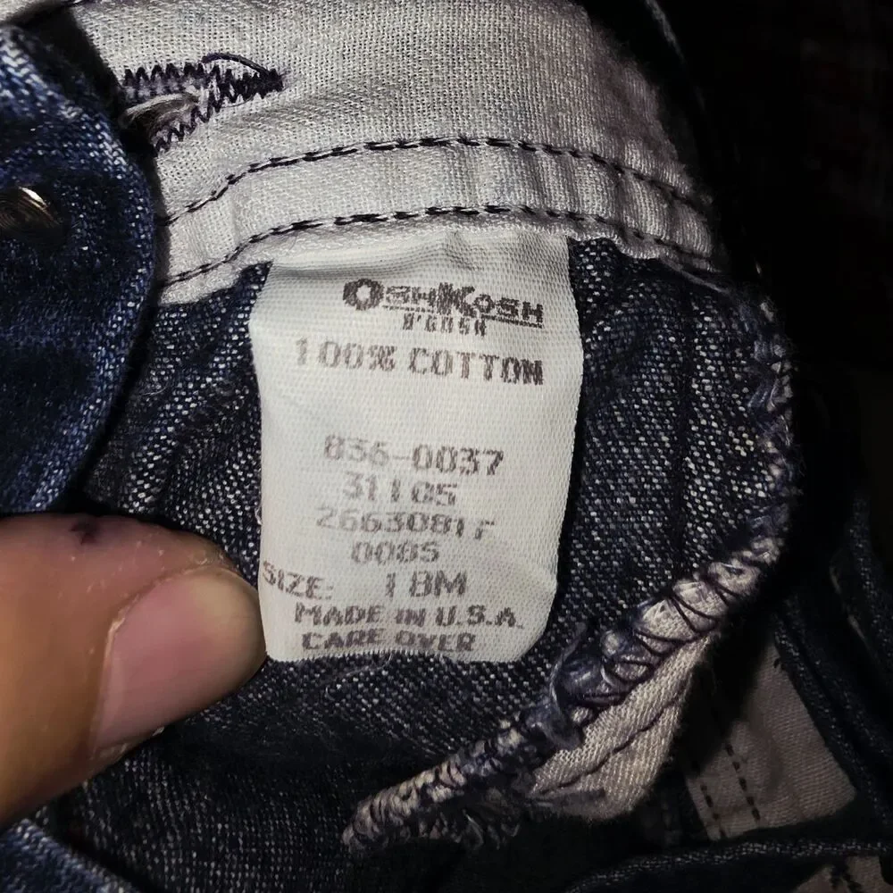 OSHKOSH B’GOSH Sz 18m USA Vintage 2015 Logo Denim Overalls & Red Flannel Shirt